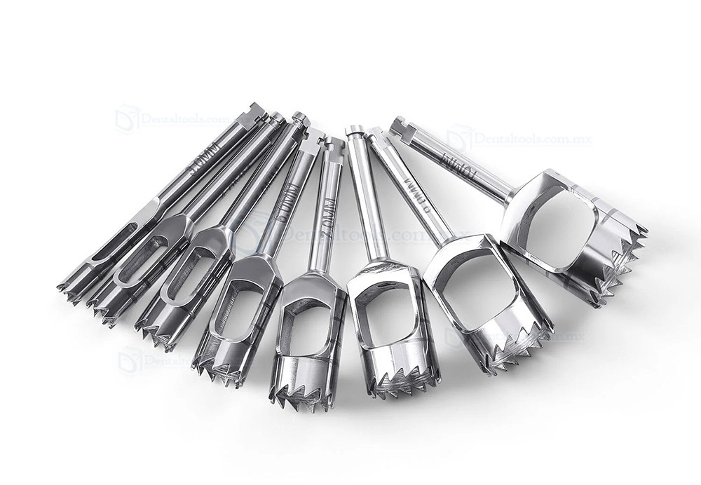 Set de 8 Piezas Kit de Trefinas para Hueso en Implantes Dentales Tipo Corto Instrumental Quir&uacute;rgico